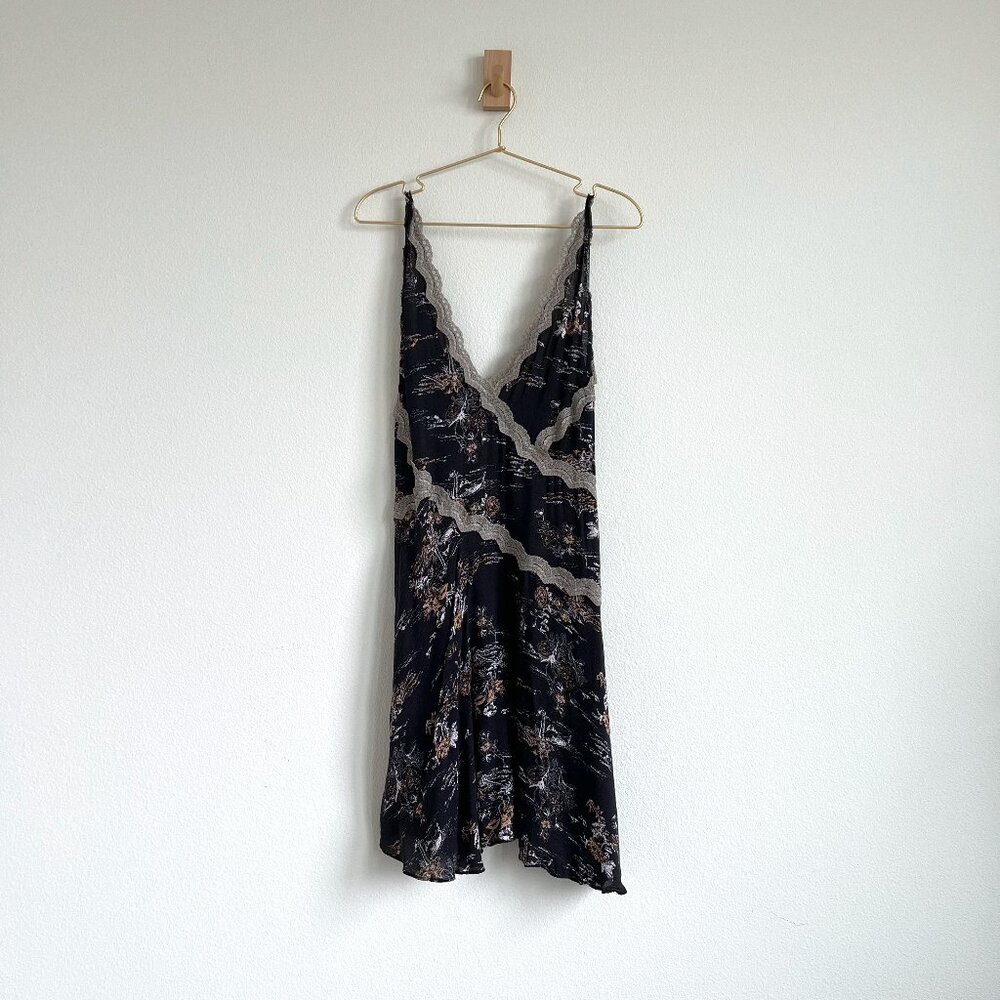 Intimately Free People Black Floral Lace Trim Mini Dress